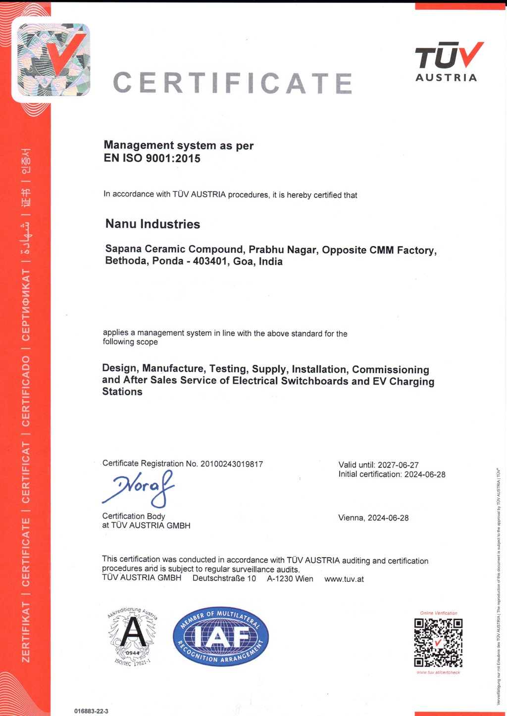 Nanu Industries ISO Certificate